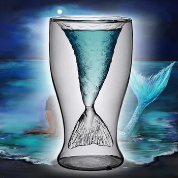 1 peça Criativa 3D Crystal Sereia Copo de Vidro Caneca Shot de Vodka Bar do Partido Copa Copos de Parede Dupla de Vidro