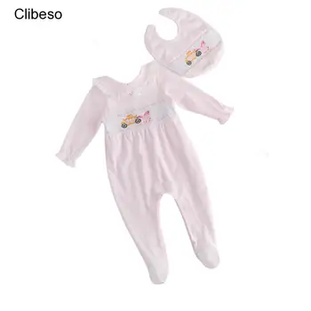 2023 Garoto Meninas de Uma peça de Vestuário com a Baby Bib recém-nascidos Smocking Cartoon Impresso Macacões Crianças Casual Florido Playwears