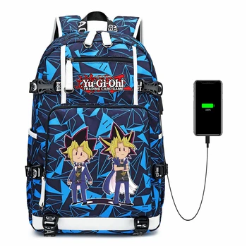 Anime Yu-Gi-Oh! Carregamento USB Mochila de Viagem mochila de Lona com Zíper Bolsa de Ombro Mochila Casual Laptop Bag Mochila