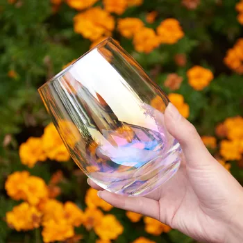 Arco-íris de vidro de fadas copo de água cor de céu estrelado copo transparente rodada barriga de cristal da taça de gordura short round boca