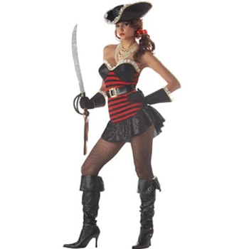 Atacado feminino caça ao tesouro pirata traje de halloween para as mulheres adultas pirata festa a fantasia vestido de cosplay