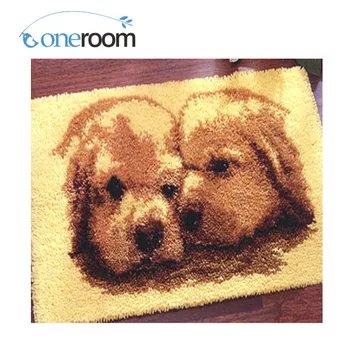 dois brown cães Gancho Tapete Kit DIY Inacabado Crochê Fio Tapete de Trava do Gancho Kit Tapete em Carpete