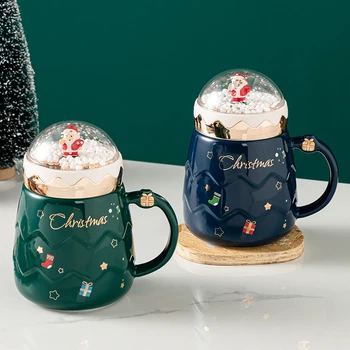Natal de Café, Chá, Canecas de Cerâmica de Chá de Leite de Beber Copos Com Copa do Lábio Colher de Café de Presente de Natal para as Mulheres, as Crianças Amante de Decoração