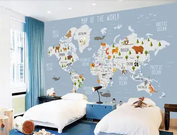 Personalizado auto-adesivo papel de parede mundo dos desenhos animados para crianças, sala de plano de fundo de parede decoração, papel de parede mural