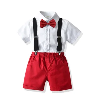 Verão, as Crianças de Bebê Menino de Terno Formal com Camisa de Manga Curta+Suspensório Calças Moda Casual, Roupa Roupa de Cavalheiro Conjunto